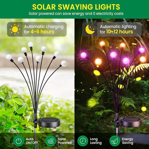 GEARLITE Firefly Solarlampen für Außen Garten 4 Stück, 32 LED Superhelle 2 Lichtmodi Glühwürmchen Solarleuchten für Außen mit Warmweißem Licht IP65 Wasserdicht Schwingende Garten Deko