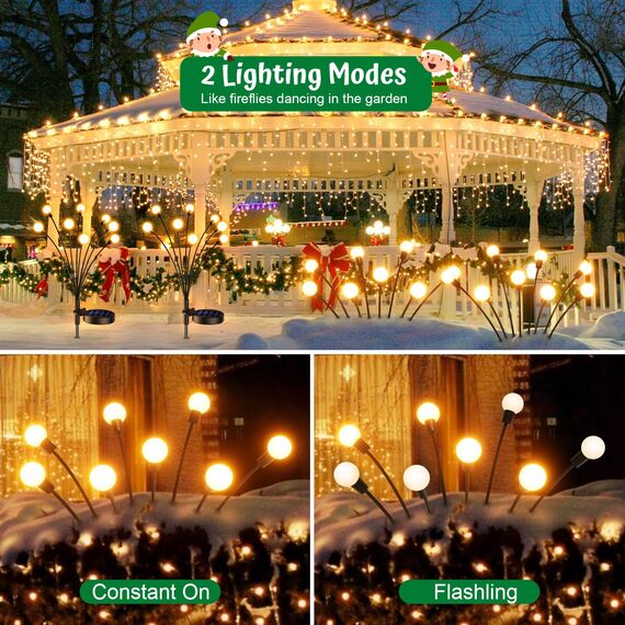 GEARLITE Firefly Solarlampen für Außen Garten 4 Stück, 32LED Superhelle 2 Lichtmodi Glühwürmchen Solarleuchten für Außen mit Warmweißem Licht IP65 Wasserdicht Schwingende Garten-Deko für Pathway Yard