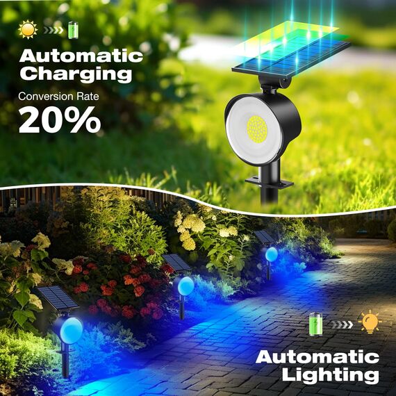 nipify 2 Stück Solarlampen für Außen Garten, 53 LED Blau Solar Strahler Gartenleuchten IP65 Wasserdicht, 3 Helligkeit Solarleuchte Aussenleuchte Wegeleuchten für Draußen Aussen Wege Outdoor