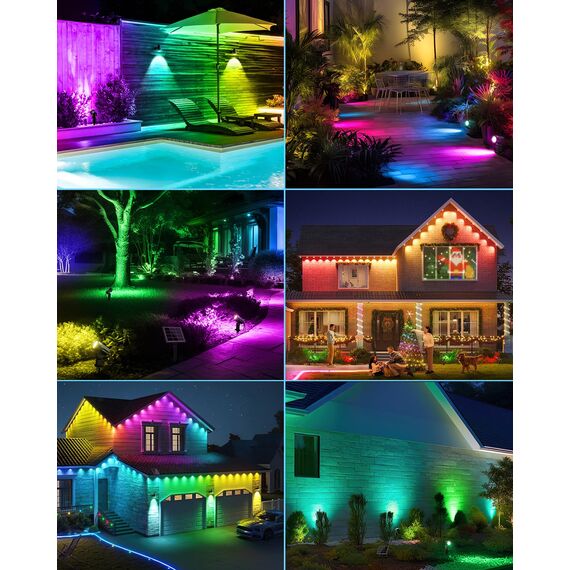 MEIHUA Solar Strahler RGB mit Fernbedienung IP66 Wasserdichte 10 Farben 30 Zyklus-Modi Gartenbeleuchtung Bunt Timer Gartenleuchte für Außen Gärten Pfad Weihnachtstag Dekoration Halloween 4 Stück