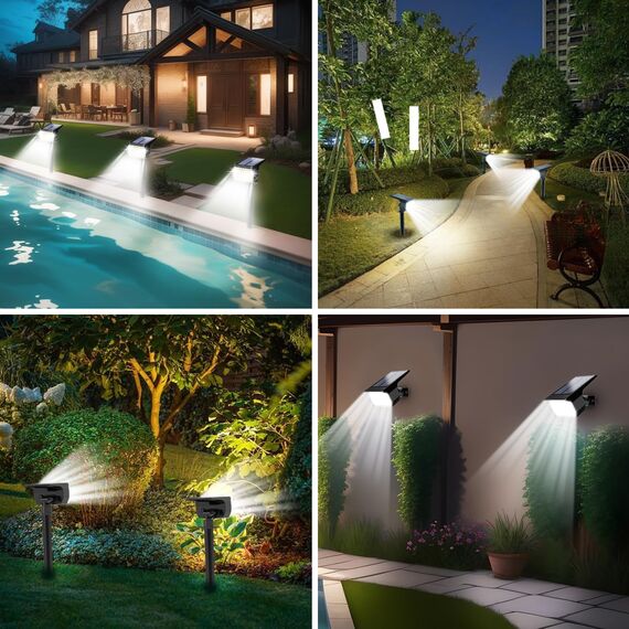 WENATY Solarlampen für Außen, 4 Stück 46LED Solarstrahler für Außen, 6500K Kaltweiß Solar Gartenleuchten, IP65 Wasserdicht Solar Strahler, 3 Helligkeitsmodi Solarleuchten für Garten Hof Gehweg Weg