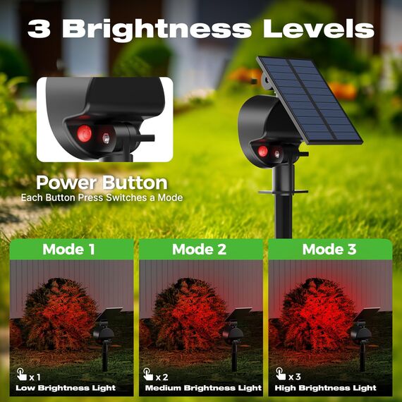 nipify 4 Stück Solarlampen für Außen Garten, 53 LED Rot Solar Strahler Gartenleuchten IP65 Wasserdicht, 3 Helligkeit Solarleuchte Aussenleuchte Wegeleuchten für Draußen Aussen Wege Outdoor