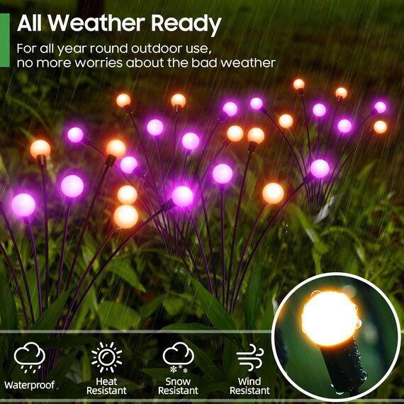 GEARLITE Firefly Solarlampen für Außen Garten 4 Stück, 32 LED Superhelle 2 Lichtmodi Glühwürmchen Solarleuchten für Außen mit Warmweißem Licht IP65 Wasserdicht Schwingende Garten Deko