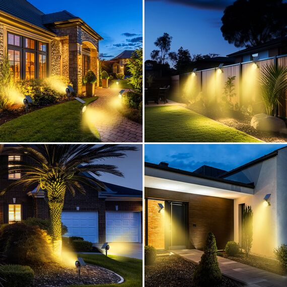 nipify Solarlampen für Außen Garten, 8 Stück 53 LED Solar Strahler Gartenleuchten IP65 Wasserdicht, 3 Helligkeit Warmweiß Solarleuchten Aussenleuchte Wegeleuchte für Draußen Wege Wand Outdoor