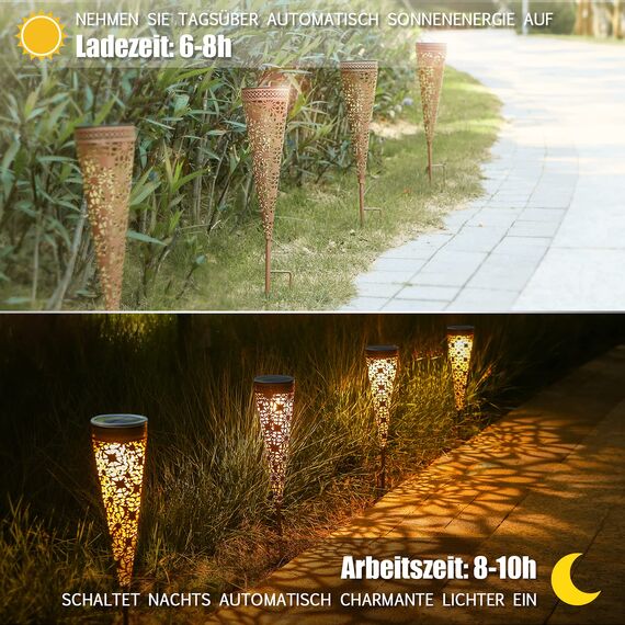 Görvitor Metall Solarleuchten Garten, 2 Stück Solarlampen für Außen Garten Deko, LED Gartenleuchten Solar Warmweiß IP65 Wasserdicht für Balkon Blumenkästen Rasen Weg Weihnachten