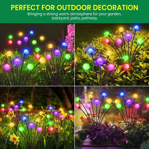 GEARLITE Firefly Solarlampen für Außen Garten 4 Stück, 32 Buntes Led Superhelle Glühwürmchen Weihnachten Aussen Solar, IP65 Wasserdicht Schwingende Garten-Deko für Outdoor Weihnachtsdeko Pathway Yard