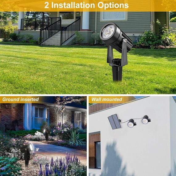 NATPOW Gartenstrahler Solar, Solar Gartenleuchte LED Solarstrahler Solarlampen für garten Außen, IP65 Wasserdicht, 2 Helligkeitsstufe Dusk to Dawn Gartenbeleuchtung für Bäume, Hof, Gartenweg(6000K)