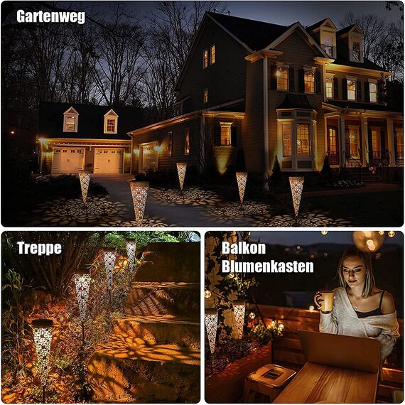 Görvitor 4 Stück Solarlampen für Außen Garten IP65 Wasserdicht, LED Metall Warmweiß Solarleuchten für Außen, Rost Gartenleuchten Solar Vintage Garten Deko für Draußen Balkon Terrasse Hof