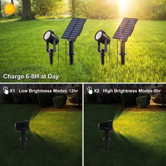 NATPOW Solar Gartenstrahler für Außen, 3000K Solarleuchte Garten, IP65 Wasserdichte, Auto-ON/OFF Außenwandleuchten Landschaftsstrahler Gartenbeleuchtung für Bäume, Hof, Gartenweg (2 Pack)