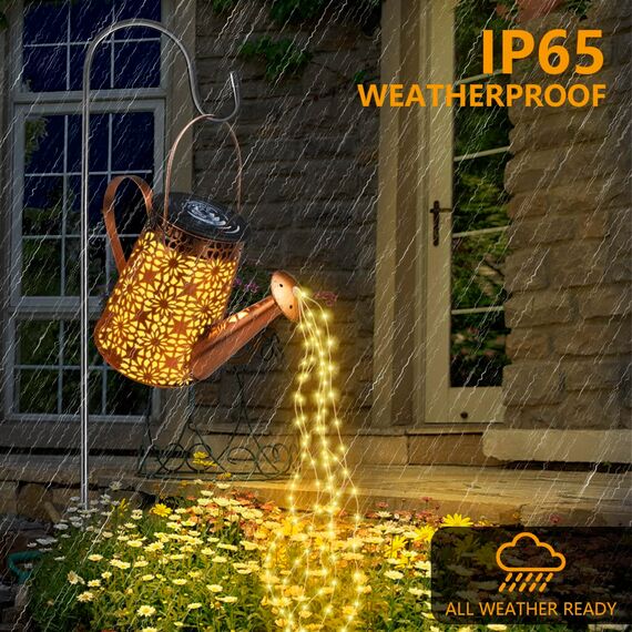 HELESIN Solarlampen mit Lichterkette Gießkanne Fairy Garden Light (2 Stück), LED Solar Giesskanne mit Lichterkette Aussen, Garten Kunst Lampe für Patio, Blumentopf und Rasen (Mit 2 Ständer)
