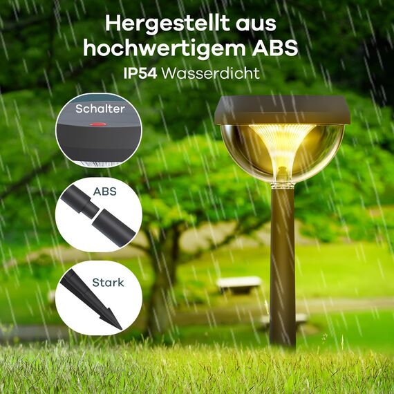 Linkind Solar Gartenlampen 3000K Warmweiß, Solarlampe Aussen Garten mit Lichtsensor, Solar-Wegeleuchten 3 Leuchtmodi, IP54 Wasserdicht Gartenstecker mit Erdspieß für Weg, Auffahrt, 8 Stück