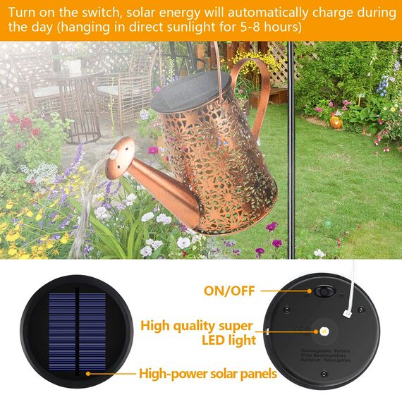 HELESIN Solarlampen mit Lichterkette Gießkanne Fairy Garden Light (2 Stück), LED Solar Giesskanne mit Lichterkette Aussen, Garten Kunst Lampe für Patio, Blumentopf und Rasen (Mit 2 Ständer)