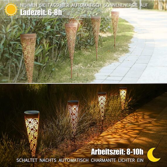 Görvitor 4 Stück Solarlampen für Außen Garten IP65 Wasserdicht, LED Metall Warmweiß Solarleuchten für Außen, Rost Gartenleuchten Solar Vintage Garten Deko für Draußen Balkon Terrasse Hof