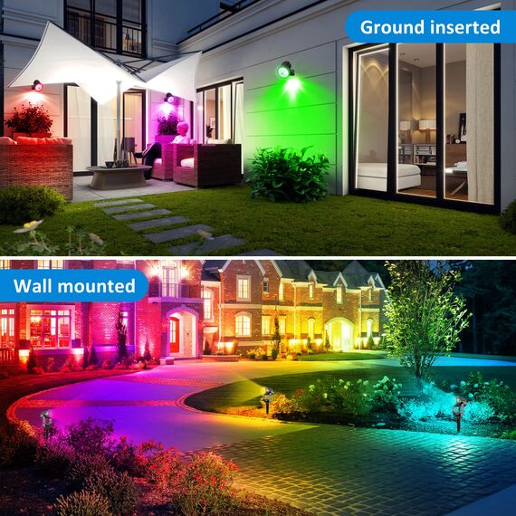 NATPOW Solarstrahler für Außen Garten, RGB Gartenstrahler Solar IP65 Wasserdicht Farbwechsel Gartenbeleuchtung Gartenlampe Dusk to Dawn Solar Gartenleuchte für Bäume Terrasse(4 in 1)