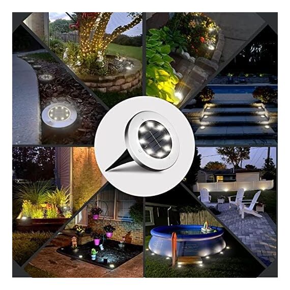 FLOWood 8 Stück Solar Bodenleuchte für Garten 8 LEDS Warmweiß Außenleuchte Wasserdicht Gartenleuchte Edelstahl Kunststoff ampe für außen Auffahrt Gehweg Patio Garden [Energieklasse A]