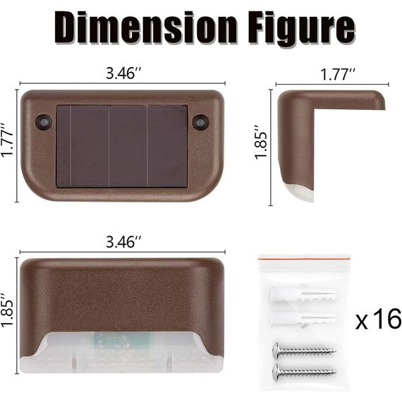 GIGALUMI Solarlampen für außen, 12 Stück Treppenleuchtung, Solar Zaunlichter, Gartenleuchten, wasserdicht Solarleuchten für Balkon, Treppen, Terrassen, Zaun, Hof, Patio (Braun, Kaltweiß)
