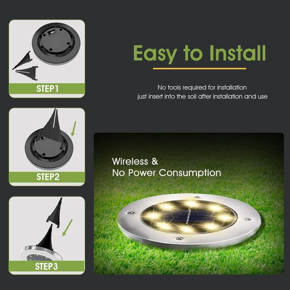 FLOWood 12 Stück Solar Bodenleuchte für Garten 8 LEDS Warmweiß Außenleuchte Wasserdicht Gartenleuchte Edelstahl Kunststoff ampe für außen Auffahrt Gehweg Patio Garden [Energieklasse A]