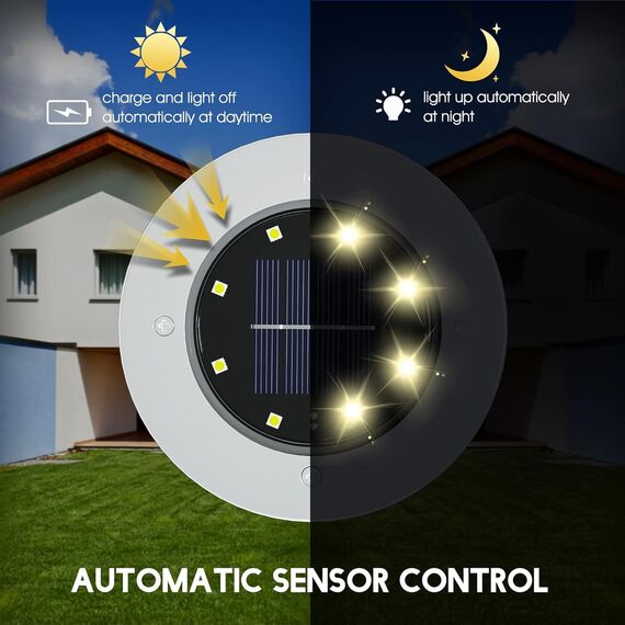 FLOWood 8 Stück Solar Bodenleuchte für Garten 8 LEDS Warmweiß Außenleuchte Wasserdicht Gartenleuchte Edelstahl Kunststoff ampe für außen Auffahrt Gehweg Patio Garden [Energieklasse A]
