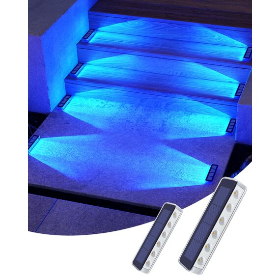 DetarZinLED Solarleuchten für Außen Blau, 2 Stück Solar Bodenleuchten Aussen, IP68 Wasserdicht Solarlampen für Außen Garten, LED Solarlampen für Treppen, Boden, Auffahrt, Treppe, Stufen, Weg, Terrasse