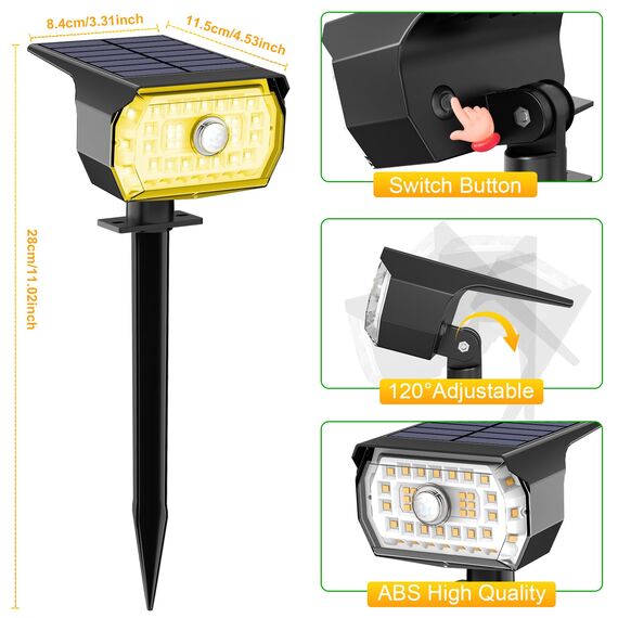 Fratink Solarlampen für Außen mit Bewegungsmelder, 2 Stück 43LED SolarStrahler 3000K Warmweiß Solarleuchten für Außen Garten, 3 Modi Solar Gartenleuchten Solar Strahler Aussen Weg Hof Gehweg