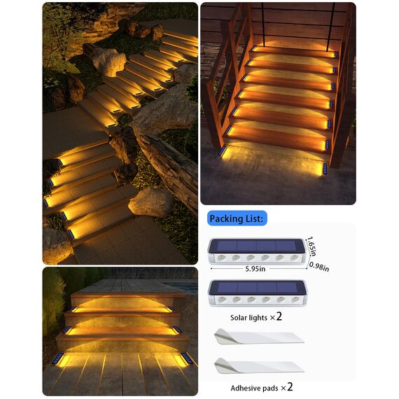 DetarZinLED Solarlampen für Außen Garten, 2 Stück Solar Bodenleuchten Aussen, IP68 Wasserdicht Treppenbeleuchtung Außen, Warmweiß LED Solarleuchten für Treppen, Boden, Stufen, Gartenweg, Terrasse