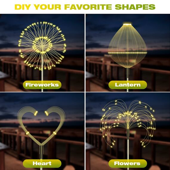 Liyade 2 Stück Solarstecker Gartenleuchten 120 LED Solar Gartenleuchten für Außen 8 Modi Solarleuchten Feuerwerk Pusteblume Solarlampen für Außen Garten Wege Rasen Balkon Deko (Warmweiß)