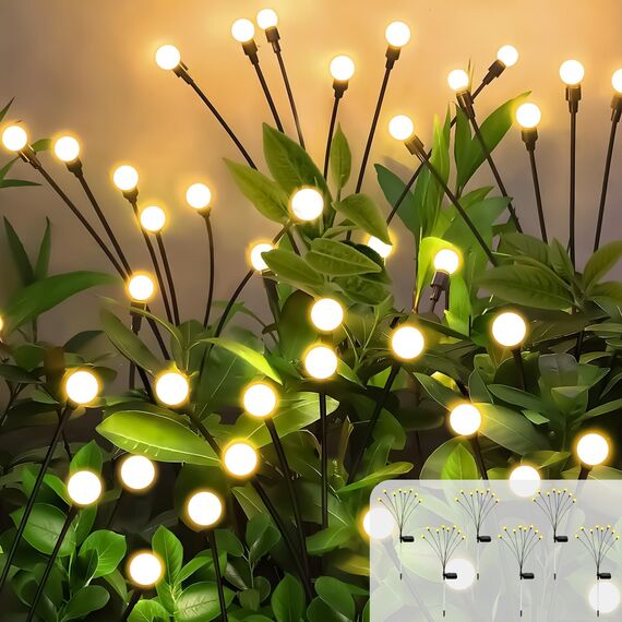 Solarlampen für Außen Garten, 6 Stück 8LED Glühwürmchen Solarleuchten Außen Neu Aufgerüstet Höhen Optional Modi Glühwürmchen Licht IP65 Wasserdicht Solarleuchten für Pathway Yard Patio Dekoratives