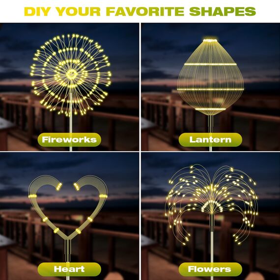 Gartendeko Solar Gartenleuchte Außen, 2 Stück 150 LED Solarleuchten Feuerwerk, 8 Modi Solarleuchten Pusteblume Solarlampen für Außen Garten Wege Rasen Balkon Deko (Warmweiß)