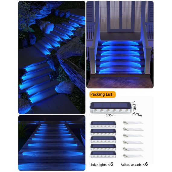 DetarZinLED Solarleuchten für Außen Blau, 6 Stück Solar Bodenstrahler Außen LED, IP68 Wasserdicht Solarlampen für Außen Garten, Solarlampen für Treppen, Boden, Auffahrt, Stufen, Gartenweg, Terrasse