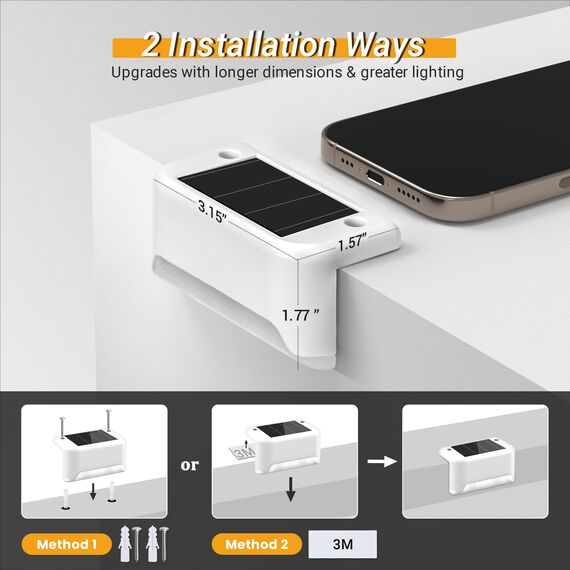 GIGALUMI Solarlampen für außen, 16 Stück Treppenleuchtung, Solar Zaunlichter, Gartenleuchten, wasserdicht Solarleuchten für Balkon, Treppen, Terrassen, Zaun, Hof, Patio (Weiß, Warmweiß)
