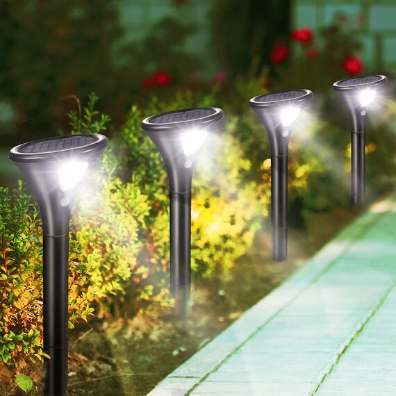 Litake Solarlampen für Außen 4 Stück， Solar Gartenleuchte 2 Modi Solarleuchten mit Bewegungsmelder Wegeleuchte IP65 Wasserdichte Auto Ein/Aus Landschaftslichter Aussenlicht für Garten/Patio/Rasen/Pfad