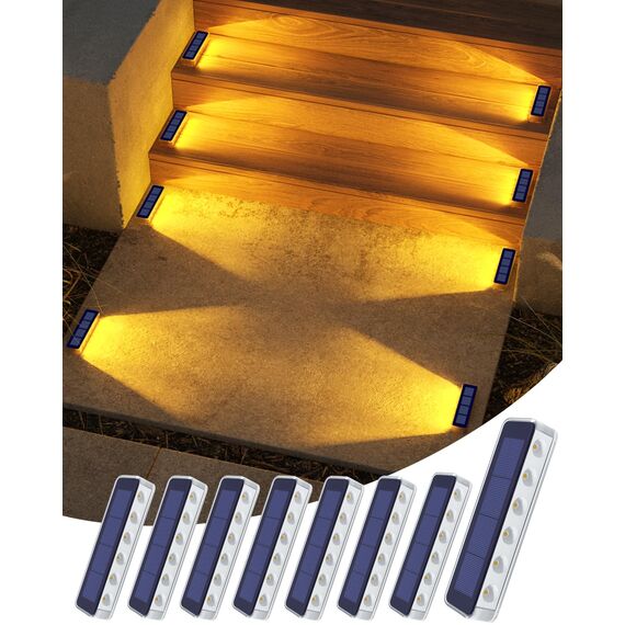 DetarZinLED Solar Bodenleuchten Aussen, 8 Stück Solarlampen für Außen Garten, IP68 Wasserdicht LED Treppenbeleuchtung Außen, Warmweiß Solarleuchten für Treppen, Boden, Stufen, Gartenweg, Terrasse