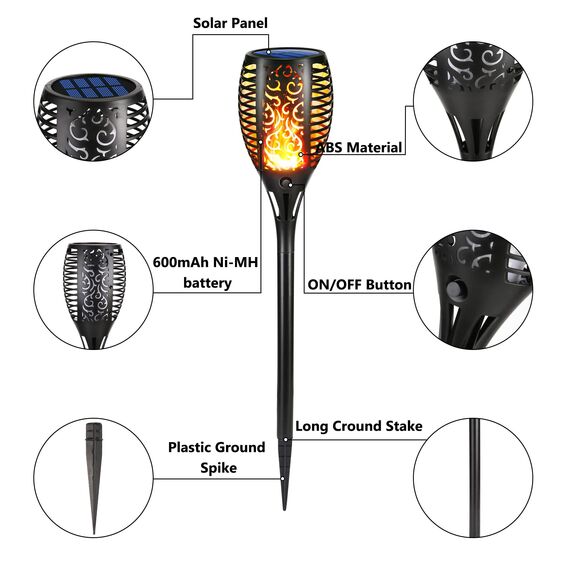 Moxled Solarlampen für Außen Garten, 4 Stück Solar Fackeln mit Realistischer Flammeneffekt, IP65 Wasserdicht Gartenfackeln Solarleuchten für Außen, Hinterhöfe, Gärten, Rasen Beleuchtung