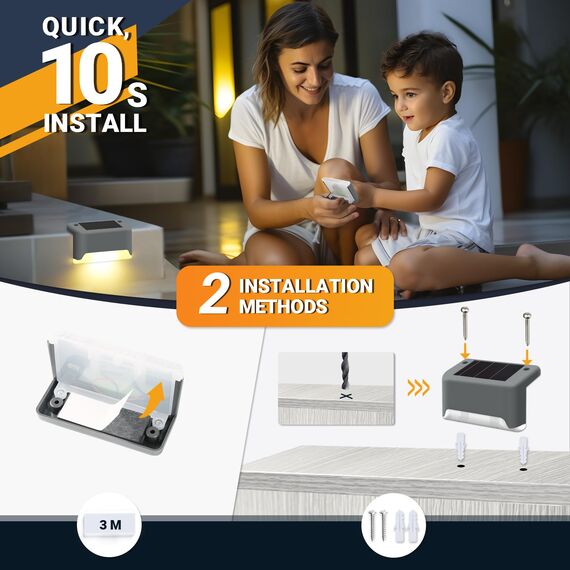 GIGALUMI Solarlampen für außen, 8 Stück Treppenleuchtung, Solar Zaunlichter, Gartenleuchten, wasserdicht Solarleuchten für Balkon, Treppen, Terrassen, Zaun, Hof, Patio (Grau, Warmweiß)