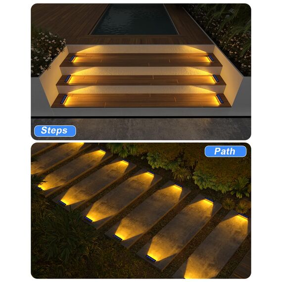 DetarZinLED Solar Bodenleuchten Aussen, 8 Stück Solarlampen für Außen Garten, IP68 Wasserdicht LED Treppenbeleuchtung Außen, Warmweiß Solarleuchten für Treppen, Boden, Stufen, Gartenweg, Terrasse