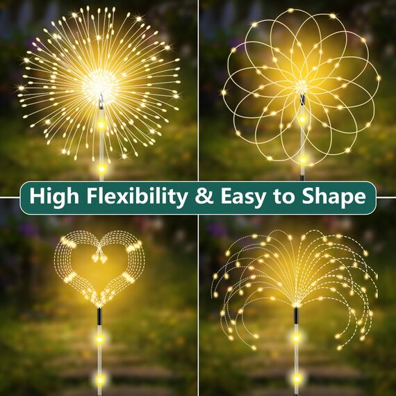 Upgrade Solarleuchten für Außen Garten, 4 Stück 122LED Solar Gartenleuchten, Höhen Optional 82/102cm | Dynamische Feuerwerk Effekte | IP65 Wasserdicht Solarlampen für Außen Garten Wege Rasen Deko