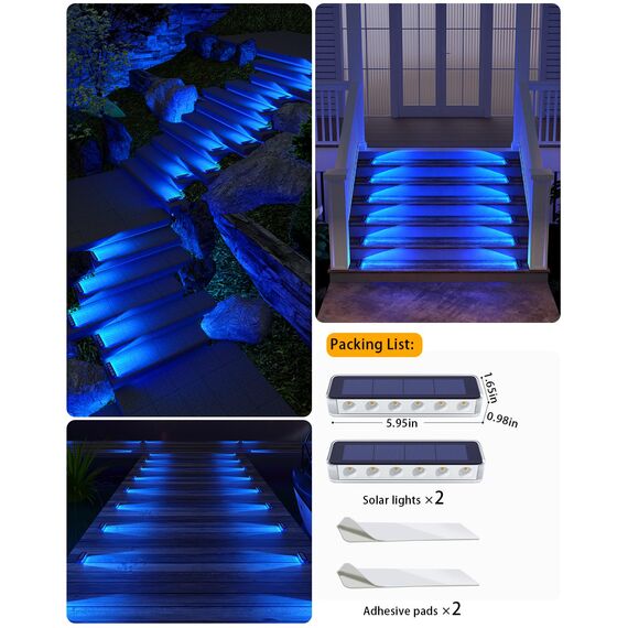 DetarZinLED Solarleuchten für Außen Blau, 2 Stück Solar Bodenleuchten Aussen, IP68 Wasserdicht Solarlampen für Außen Garten, LED Solarlampen für Treppen, Boden, Auffahrt, Treppe, Stufen, Weg, Terrasse