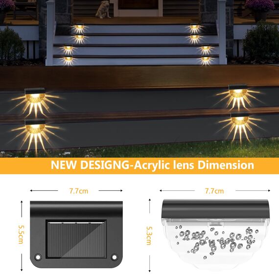 Auting Solarlampen für Außen, 4 Stück Solar Decklichter für die Garten dekoration,Wasserdichte Solar Zaunlichter Warmweiß für Außentreppen, Treppen, Zaun, Hof, Terrasse und Weg