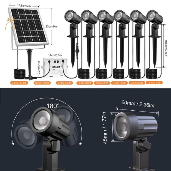 MEIKEE Solar Strahler 6 Stück 2700K Warmweiß Solar Gartenleuchte mit Erdspieß IP66 Wasserdicht 3 Helligkeit 2 Modi Gartenbeleuchtung 6000MAH Solarlampen für Außen Garten Rasen Terrasse Baum