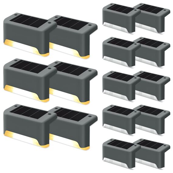GIGALUMI Solarlampen für außen, 16 Stück Treppenleuchtung, Solar Zaunlichter, Gartenleuchten, wasserdicht Solarleuchten für Balkon, Treppen, Terrassen, Zaun, Hof, Patio (Grau, Warmweiß)