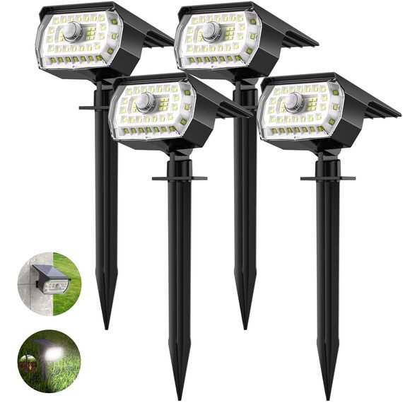 Solarlampen für Außen mit Bewegungsmelder, 4 Stück 43LED SolarStrahler IP65 Wasserdicht Solarleuchten für Außen Garten, 3 Modi Solar Gartenleuchten 6500K Kaltweiß Solar Strahler Aussen Weg Hof Gehweg