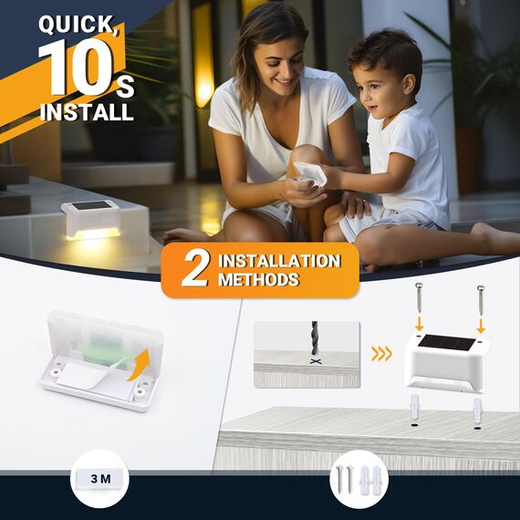 GIGALUMI Solarlampen für außen, 8 Stück Treppenleuchtung, Solar Zaunlichter, Gartenleuchten, wasserdicht Solarleuchten für Balkon, Treppen, Terrassen, Zaun, Hof, Patio (Weiß, Warmweiß)