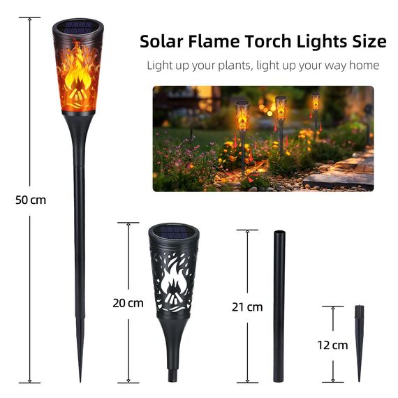 Moxled 6 Stück Solarlampen für Außen - 12 LED Solarleuchten Garten mit Realistischer Flammeneffekt, IP65 Wasserdicht Gartenfackeln Solar für Außen, Hinterhöfe, Gärten, Rasen Beleuchtung