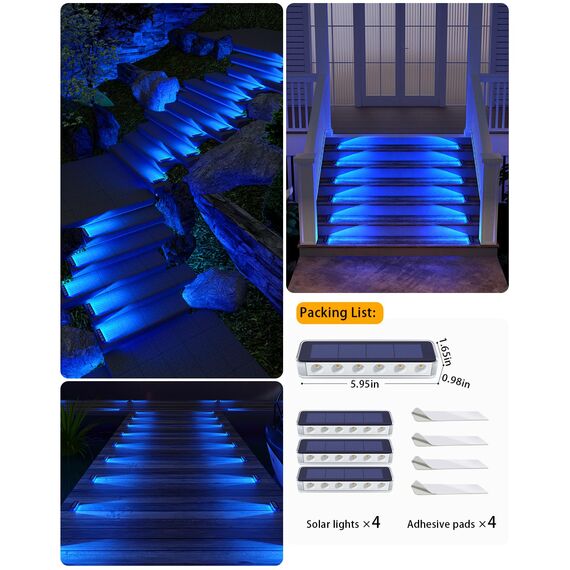 DetarZinLED Solar Bodenleuchten Aussen Blau, 4 Stück Solarlampen für Außen Garten, IP68 Wasserdicht LED Treppenbeleuchtung Außen, Solarleuchten für Boden, Auffahrt, Treppe, Stufen, Gartenweg, Terrasse