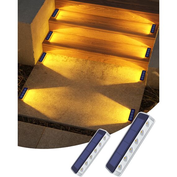 DetarZinLED Solarlampen für Außen Garten, 2 Stück Solar Bodenleuchten Aussen, IP68 Wasserdicht Treppenbeleuchtung Außen, Warmweiß LED Solarleuchten für Treppen, Boden, Stufen, Gartenweg, Terrasse