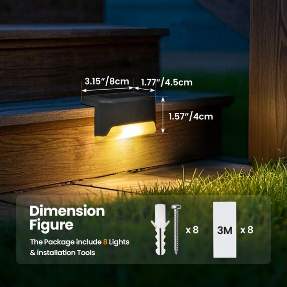 GIGALUMI Solarlampen für außen, 16 Stück Treppenleuchtung, Solar Zaunlichter, Gartenleuchten, wasserdicht Solarleuchten für Balkon, Treppen, Terrassen, Zaun, Hof, Patio (Grau, Warmweiß)
