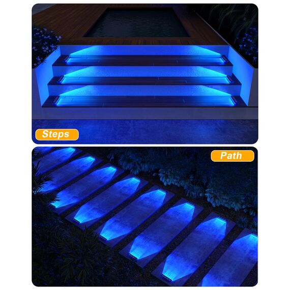 DetarZinLED Solar Bodenleuchten Aussen, 8 Stück Blau Solarlampen für Außen Garten, IP68 Wasserdicht Treppenbeleuchtung Außen, LED Solarleuchten für Boden, Auffahrt, Treppe, Gartenweg, Terrasse, Stufen