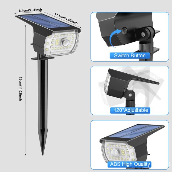 Solarlampen für Außen mit Bewegungsmelder, 4 Stück 43LED SolarStrahler IP65 Wasserdicht Solarleuchten für Außen Garten, 3 Modi Solar Gartenleuchten 6500K Kaltweiß Solar Strahler Aussen Weg Hof Gehweg