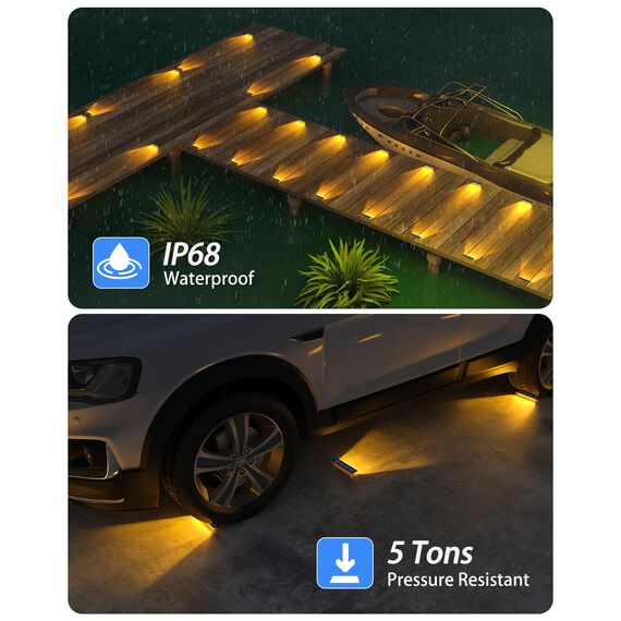 DetarZinLED Solar Bodenleuchten Aussen, 4 Stück Solarlampen für Außen Garten IP68 Wasserdicht, Warmweiß LED Treppenbeleuchtung Außen, Solarleuchten für Treppe, Boden, Auffahrt, Stufen, Weg, Terrasse