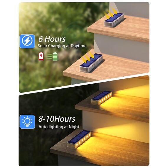 DetarZinLED Solarlampen für Außen Garten, 6 Stück Solar Bodenleuchten Aussen, IP68 Wasserdicht LED Treppenbeleuchtung Außen, Warmweiß Solarleuchten für Treppen, Boden, Auffahrt, Stufen, Weg, Terrasse